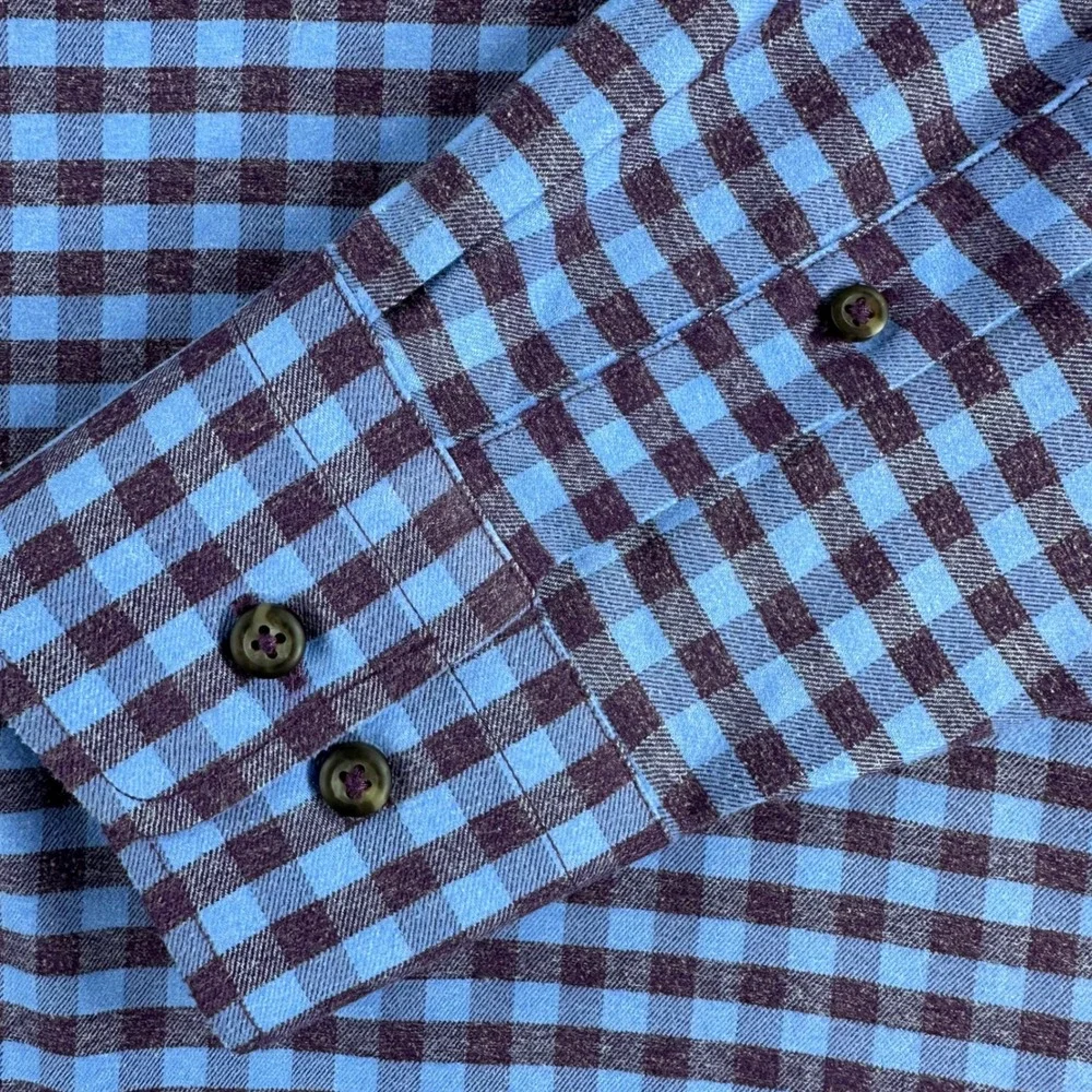 Peter Millar Button Down Mens L Large Blue Purple Gingham Crown Long Sleeve